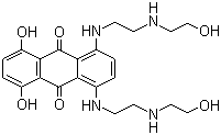 结构式 CAS# 65271-80-9, 米托蒽醌; 1,4-二羟基-5,8-双[[2-[(2-羟乙基)氨基]乙基]氨基]-9,10-蒽醌