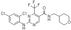 structure of CAS# 666260-75-9, 2-(2,4-Dichlorophenylamino)-4-trifluoromethylpyrimidine-5-carboxylic acid [(tetrahydropyran-4-yl)methyl]amide;GW 842166; GW 842166X