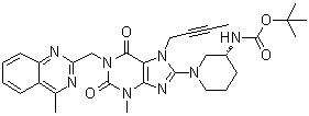 结构式 CAS# 668273-75-4, [(3R)-1-[7-(2-丁炔基)-2,3,6,7-四氢-3-甲基-1-[(4-甲基-2-喹唑啉基)甲基]-2,6-二氧代-1H-嘌呤-8-基]-3-哌啶基]-氨基甲酸叔丁酯