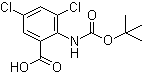 structure of CAS# 669713-58-0, 3,5-Dichloro-2-[[(1,1-dimethylethoxy)carbonyl]amino]benzoic acid