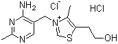 结构式 CAS# 67-03-8, 盐酸硫胺; 维生素 B1 盐酸盐; 3-[(4-氨基-2-甲基-5-嘧啶基)甲基]-5-(2-羟乙基)-4-甲基噻唑鎓盐酸盐