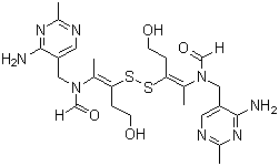 structure of CAS# 67-16-3, Thiamine disulfide;N,N'-(Dithiobis(2-(2-hydroxyethyl)-1-methyl-2,1-ethenediyl))bis(N-((4-amino-2-methyl-5-pyrimidinyl)methyl)formamide