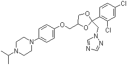 结构式 CAS# 67915-31-5, 曲康唑; 特康唑; 1-[4-[[(2R,4S)-2-(2,4-二氯苯基)-2-(1,2,4-三唑-1-基甲基)-1,3-二氧戊环-4-基]甲氧基]苯基]-4-丙-2-基哌嗪