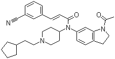 structure of CAS# 683746-68-1, JNJ 5207787;trans-N-(1-Acetyl-2,3-dihydro-1H-indol-6-yl)-3-(3-cyanophenyl)-N-[1-(2-cyclopentylethyl)piperidin-4-yl]acrylamide