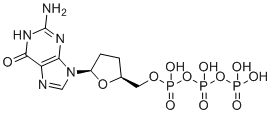 structure of CAS# 68726-28-3, 2'-3'-Dideoxyguanosine-5'-triphosphate;ddGTP; [[(2S,5R)-5-(2-amino-6-oxo-1H-purin-9-yl)oxolan-2-yl]methoxy-hydroxyphosphoryl] phosphono hydrogen phosphate