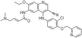 结构式 CAS# 698387-09-6, 来那替尼; (2E)-N-[4-[[3-氯-4-[(吡啶-2-基)甲氧基]苯基]氨基]-3-氰基-7-乙氧基喹啉-6-基]-4-(二甲基氨基)丁-2-烯酰胺