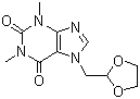structure of CAS# 69975-86-6, Doxofylline;7-(1,3-Dioxolan-2-ylmethyl)-3,7-dihydro-1,3-dimethyl-1H-Purine-2,6-dione