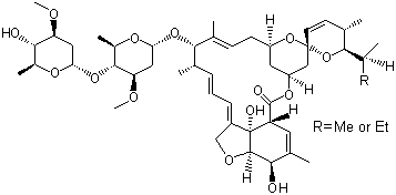structure of CAS# 71751-41-2, Abamectin;Mixture of Avermectin B1a and Avermectin B1b; Affirm; Agri-Mek; Avermectin; Avermectin B1; Avid; Zephyr