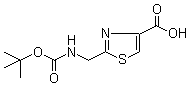 structure of CAS# 71904-80-8, 2-[[(tert-Butoxycarbonyl)amino]methyl]thiazole-4-carboxylic acid