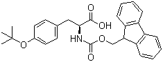 structure of CAS# 71989-38-3, Fmoc-O-tert-butyl-L-tyrosine;N-Fmoc-O-tert-butyl-L-tyrosine; O-(tert-Butyl)-N-[(9H-fluoren-9-ylmethoxy)carbonyl]-L-tyrosine; Fmoc-Tyr(tBu)-OH