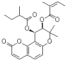 structure of CAS# 72463-77-5, Praeruptorin E;Praeruptorin C; Wulongensin A; (2Z)-2-Methyl-2-butenoic acid (9R,10R)-9,10-dihydro-8,8-dimethyl-10-(3-methyl-1-oxobutoxy)-2-oxo-2H,8H-benzo[1,2-b:3,4-b']dipyran-9-yl ester