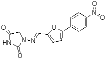 structure of CAS# 7261-97-4, Dantrolene;1-[[[5-(4-Nitrophenyl)-2-furanyl]methylene]amino]-2,4-imidazolidinedione; 1-[[5-(p-Nitrophenyl)furfurylidene]amino]hydantoin; F 368