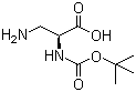 structure of CAS# 73259-81-1, 3-Amino-Boc-L-alanine;3-Amino-(tert-butoxycarbonyl)-L-alanine; (S)-3-Amino-2-(tert-butoxycarbonylamino)propanoic acid; BOC-Dap-OH; N-alpha-L-(Butoxycarbonyl)-2,3-diaminopropionic acid
