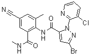structure of CAS# 736994-63-1, 3-Bromo-1-(3-chloro-2-pyridinyl)-N-[4-cyano-2-methyl-6-[(methylamino)carbonyl]phenyl]-1H-pyrazole-5-carboxamide