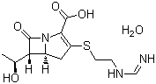 结构式 CAS# 74431-23-5, 亚胺培南(一水物); (5R,6S)-6-[(1R)-1-羟乙基]-3-[[2-[(亚氨甲基)氨基]乙基]硫]-7-氧代-1-氮杂双环[3.2.0]庚-2-烯-2-羧酸
