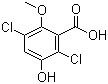 结构式 CAS# 7600-50-2, 2,5-二氯-3-羟基-6-甲氧基苯甲酸