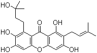 结构式 CAS# 76996-27-5, Garcinone C; 1,3,6,7-四羟基-8-(3-羟基-3-甲基丁基)-2-(3-甲基-2-丁烯-1-基)-9H-呫吨-9-酮