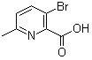 structure of CAS# 779344-30-8, 3-Bromo-6-methyl-2-pyridinecarboxylic acid;3-Bromo-6-methylpicolinic acid; 3-Bromo-6-methylpyridine-2-carboxylic acid