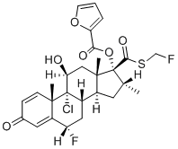 structure of CAS# 785806-96-4, Fluticasone Furoate EP Impurity G;(6S,8S,9R,10S,11S,13S,14S,16R,17R)-9-Chloro-6-fluoro-17-(((fluoromethyl)thio)carbonyl)-11-hydroxy-10,13,16-trimethyl-3-oxo-6,7,8,9,10,11,12,13,14,15,16,17-dodecahydro-3H-cyclopenta[a]phenanthren-17-yl furan-2-carboxylate