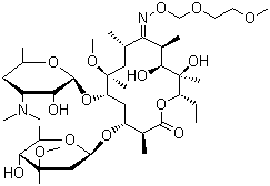 structure of CAS# 80214-83-1, Roxithromycin;5-(3,4,6-Trideoxy-3-dimethylamino-beta-D-xylo-hexopyranosyloxy)-3-(2,6-dideoxy-3-C-methyl-3-O-methyl-alpha-L-ribo-hexopyranosyloxy)-6,11,12-trihydroxy-9-(2-methoxyethoxy)methoxyimino-2,4,6,8,10,12-hexamethylpentadecan-13-olide