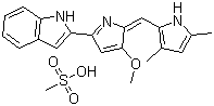 结构式 CAS# 803712-79-0, Obatoclax 甲磺酸盐; 2-[2-[(3,5-二甲基-1H-吡咯-2-基)亚甲基]-3-甲氧基-2H-吡咯-5-基]-1H-吲哚甲磺酸盐