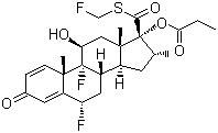 结构式 CAS# 80474-14-2, 氟替卡松丙酸酯; (6a,11B,16a,17a)-6,9-二氟-11-羟-16-甲基-3-氧代-17-(1-氧代丙氧基)-雄甾-1,4-二烯-17-硫代羧酸 S-(氟甲基)酯