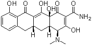 structure of CAS# 808-26-4, Sancycline;(4S,4aS,5aR,12aS)-4-(Dimethylamino)-1,4,4a,5,5a,6,11,12a-octahydro-3,10,12,12a-tetrahydroxy-1,11-dioxo-2-naphthacenecarboxamide