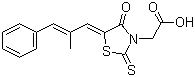 结构式 CAS# 82159-09-9, 依帕斯他; 益帕瑞司特; 依帕司他; (E,E)-5-(2-甲基-3-苯基-2-亚丙烯基)-4-氧代-2-硫酮-3-噻唑烷乙酸
