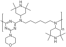 structure of CAS# 82451-48-7, Poly[N,N'-bis(2,2,6,6-tetramethyl-4-piperidinyl)-1,6-hexanediamine-co-2,4-dichloro-6-morpholino-1,3,5-triazine];N,N'-Bis(2,2,6,6-tetramethyl-4-piperidinyl)-1,6-hexanediamine-2,4-dichloro-6-morpholino-1,3,5-triazine copolymer