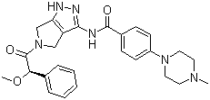 structure of CAS# 827318-97-8, Danusertib;N-[5-((2R)-2-Methoxy-2-phenylethanoyl)-1,4,5,6-tetrahydropyrrolo[3,4-c]pyrazol-3-yl]-4-(4-methylpiperazin-1-yl)benzamide