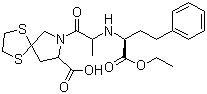 structure of CAS# 83647-97-6, Spirapril;(8S-(7(R*(R*)),8R*))-7-(2-((1-(Ethoxycarbonyl)-3-phenylpropyl)amino)-1-oxopropyl)-1,4-dithia-7-azaspiro[4.4]nonane-8-carboxylic acid