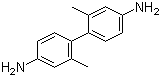 structure of CAS# 84-67-3, 2,2'-Dimethyl[1,1'-biphenyl]-4,4'-diamine;2,2'-Dimethyl-4,4'-diaminobiphenyl; 2,2'-Dimethylbenzidine; 2,2'-Tolidine; 4,4'-Diamino-2,2'-dimethylbiphenyl; m-Tolidine