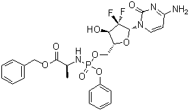 结构式 CAS# 840506-29-8, N-(2'-脱氧-2',2'-二氟-P-苯基-5'-胞苷酰)-L-丙氨酸苄酯