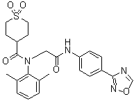 structure of CAS# 841301-32-4, Amenamevir;N-(2,6-Dimethylphenyl)tetrahydro-N-[2-[[4-(1,2,4-oxadiazol-3-yl)phenyl]amino]-2-oxoethyl]-2H-thiopyran-4-carboxamide 1,1-dioxide; ASP 2151