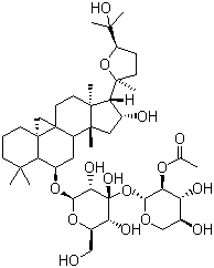structure of CAS# 84676-89-1, Astragaloside II;(3b,6a,16b,20R,24S)-3-((2-O-Acetyl-beta-D-xylopyranosyl)oxy)-20,24-epoxy-16,25-dihydroxy-9,19-cyclolanostan-6-yl beta-D-glucopyranoside