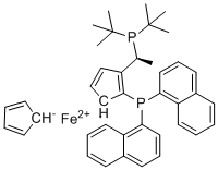 structure of CAS# 849924-44-3, Josiphos SL-J216-2;(2S)-1-[(1S)-1-[Bis(1,1-dimethylethyl)phosphino]ethyl]-2-(di-1-naphthalenylphosphino)ferrocene
