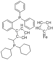 structure of CAS# 849925-19-5, (S)-1-{(SP)-2-[2-(Diphenylphosphino)phenyl]Ferrocenyl}ethyldicyclohexylphosphine;1,2,3,4,5-Cyclopentanepentayl, compd. with 1-[(1S)-1-(dicyclohexylphosphino)ethyl]-2-[2-(diphenylphosphino)phenyl]-1,2,3,4,5-cyclopentanepentayl, iron salt (1:1:1)