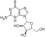 structure of CAS# 85-31-4, 6-Thioguanosine;2-Amino-6-mercaptopurine ribonucleoside; 2-Amino-6-mercaptopurine riboside; 2-Amino-9-(beta-D-ribofuranosyl)purine-6-thiol