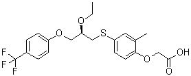 structure of CAS# 851528-79-5, Seladelpar;2-[4-[[(2R)-2-Ethoxy-3-[4-(trifluoromethyl)phenoxy]propyl]thio]-2-methylphenoxy]acetic acid; MBX