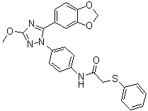 structure of CAS# 853625-60-2, N-[4-[5-(1,3-Benzodioxol-5-yl)-3-methoxy-1H-1,2,4-triazol-1-yl]phenyl]-2-(phenylthio)acetamide;SecinH 3
