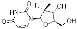 structure of CAS# 863329-66-2, (2'R)-2'-Deoxy-2'-fluoro-2'-methyluridine;RO 2433; PSI-6206; 1-((2R,3R,4R,5R)-3-Fluoro-4-hydroxy-5-(hydroxymethyl)-3-methyltetrahydrofuran-2-yl)pyrimidine-2,4(1H,3H)-dione