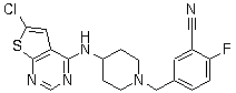 structure of CAS# 866206-54-4, PRX 08066;5-[[4-[(6-Chlorothieno[2,3-d]pyrimidin-4-yl)amino]-1-piperidinyl]methyl]-2-fluorobenzonitrile