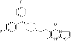structure of CAS# 87051-43-2, Ritanserin;6-[2-[4-(Bis(4-fluorophenyl)methylene]-1-piperidinyl]ethyl]-7-methyl-5H-thiazolo[3,2-a]pyrimidin-5-one