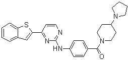 structure of CAS# 873225-46-8, 1-[4-[(4-Benzo[b]thien-2-yl-2-pyrimidinyl)amino]benzoyl]-4-(1-pyrrolidinyl)piperidine;IKK Inhibitor VII