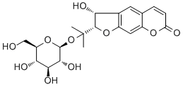 结构式 CAS# 87592-77-6, Smyrindioloside; 1'-O-beta-D-吡喃葡萄糖基-3-羟基闹达柯裂亭