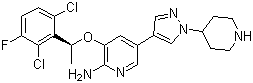 结构式 CAS# 877399-52-5, 克里唑替尼; 3-[(R)-1-(2,6-二氯-3-氟苯基)乙氧基]-5-[1-(哌啶-4-基)-1H-吡唑-4-基]吡啶-2-胺