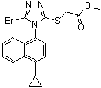 结构式 CAS# 878671-99-9, 2-[[5-溴-4-(4-环丙基萘-1-基)-4H-1,2,4-三唑-3-基]硫基]乙酸甲酯