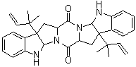 structure of CAS# 88360-87-6, Amauromine;Antibiotic FR 900220; WF 6237; (5aS,7aS,8aR,13aS,15aS,16aR)-8a,16a-Bis(1,1-dimethyl-2-propen-1-yl)-5a,8,8a,13,13a,15a,16,16a-octahydro-pyrazino[1'',2'':1,5;4'',5'':1',5']dipyrrolo[2,3-b:2',3'-b']diindole-7,15(5H,7aH)-dione