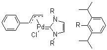 structure of CAS# 884879-23-6, [1,3-Bis(2,6-diisopropylphenyl)imidazol-2-ylidene]chloro[3-phenylallyl]palladium(II)