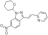 structure of CAS# 886230-75-7, (E)-6-Nitro-3-[2-(pyridin-2-yl)ethenyl]-1-(tetrahydro-2H-pyran-2-yl)-1H-indazole